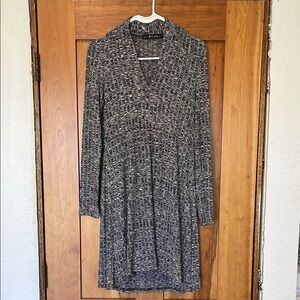 Gray V-Neck Long Sleeve Sweater Dress